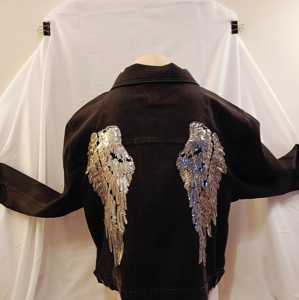 VENUS Black Denim Jacket with Silver Accents